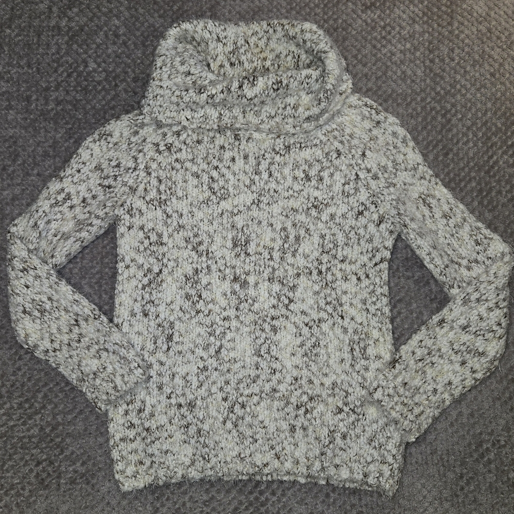 Buffalo David Britton Soft, Cozy, Fuzzy Knit Cowl Sweater, Small, Cream & Beige